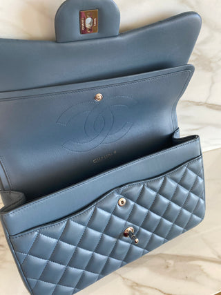CLASSIC LARGE BLUE LAMBSKIN FLAP BAG