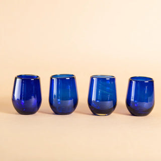 Mezcaleros azul cobalto de vidrio soplado (set de 4)