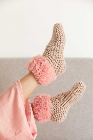 Olivia Faux-Fur Booties, Blush