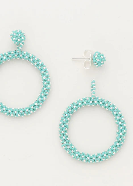 ARETES UN ARO MARTHA PLATA AZUL TURQUESA