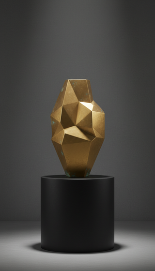Jarrón geométrico de bronce dorado