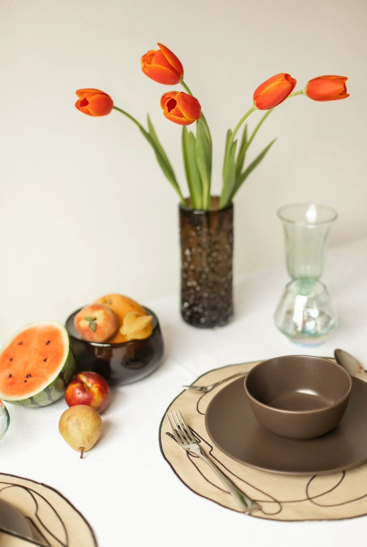 SET MANTEL CIRCULAR CON DIBUJO DE CUBIERTOS