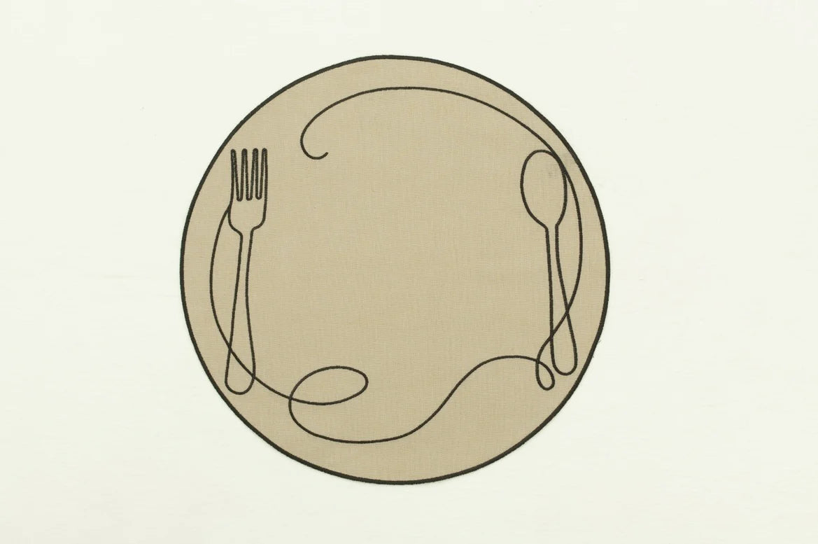 SET MANTEL CIRCULAR CON DIBUJO DE CUBIERTOS