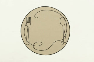 SET MANTEL CIRCULAR CON DIBUJO DE CUBIERTOS
