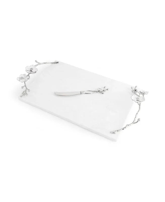 Silver Orchid Cheese Board W/Knife
