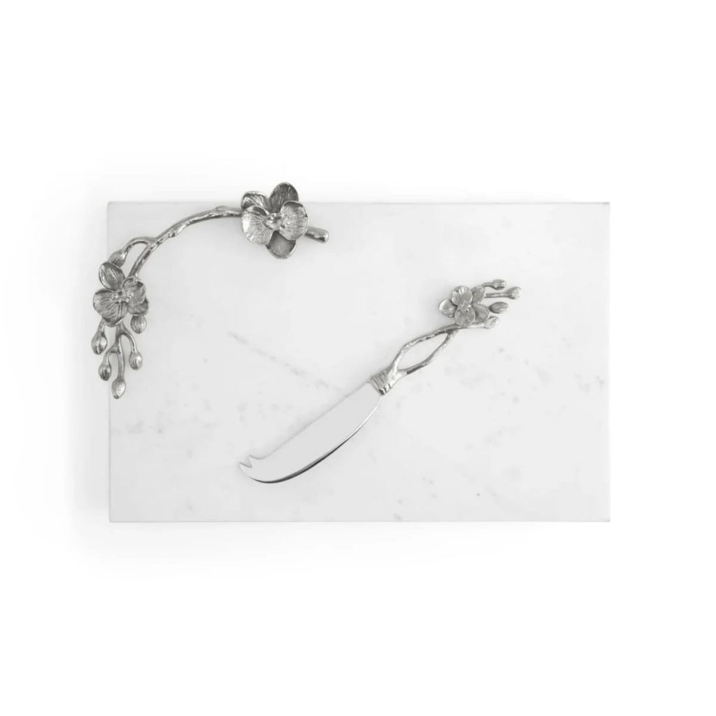 White Orchid Small Cheese Board with Knife