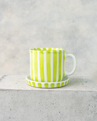 Taza de Cerámica con Rayas Verde Lima