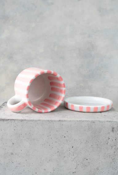 Taza de Cerámica con Rayas Rosa Claro