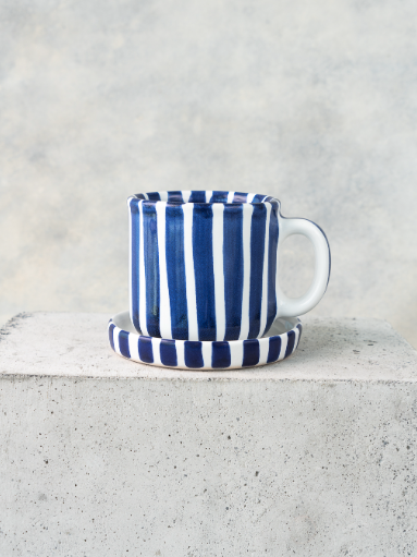 Taza de Cerámica con Rayas Azúl Marino