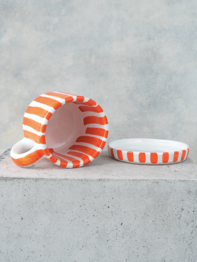 Taza de Cerámica con Rayas color Naranja