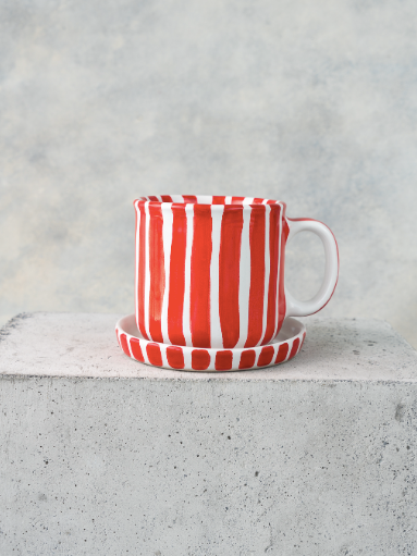 Taza de Cerámica con Rayas color Rojo