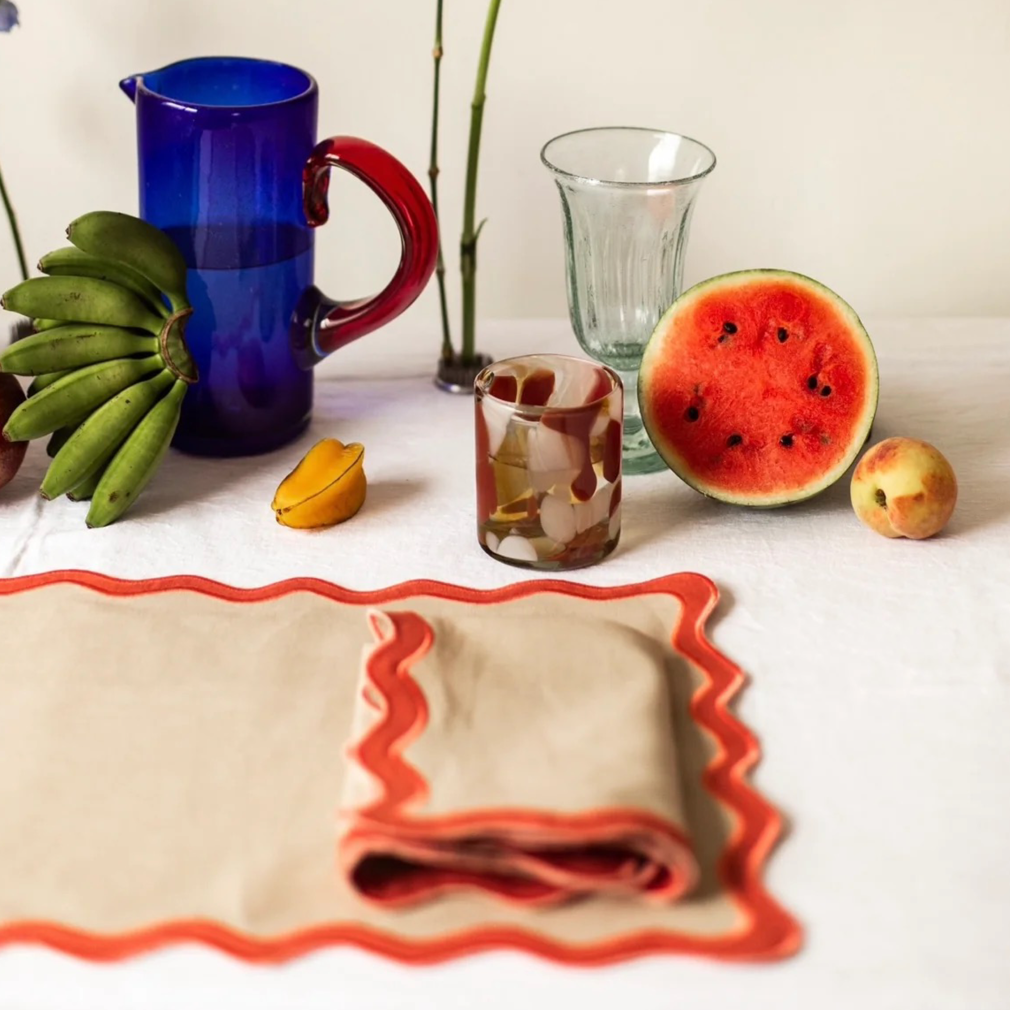 SET MANTEL INDIVIDUAL ONDAS NARANJA